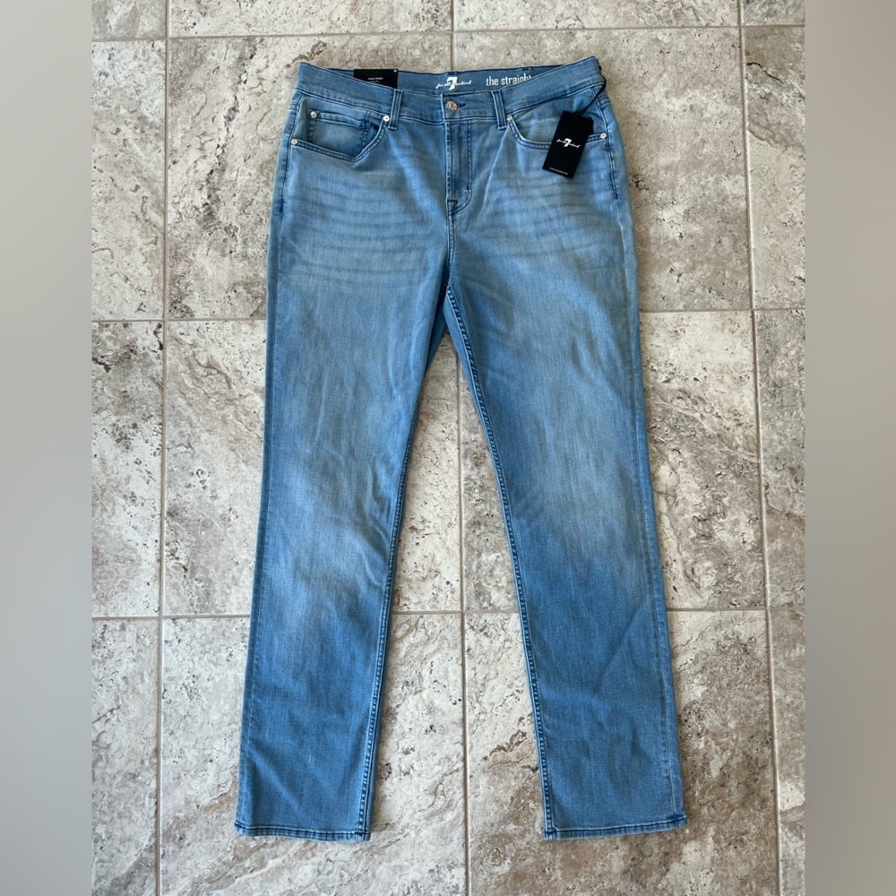 7 for All Mankind NWT Mens The Straight Mercer Comfort Luxe Light Blue Jeans, 36